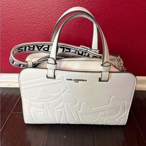 Karl Lagerfeld white Satchel with Embossed Design